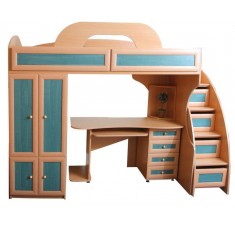 Детская кровать-чердак Злата со столом и шкафом
