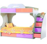 Кровать Пионер МДФ c ящиками и лестницей розовая